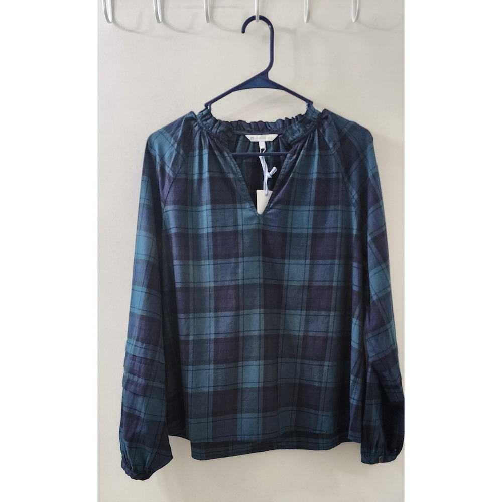 Southern Tide Aubree Plaid Top Georgian Bay Green Blue Cotton Blouse 10565 M